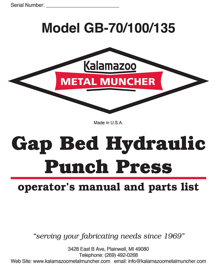 Metal Fabrication Machine Builder Model GB 70 100 135